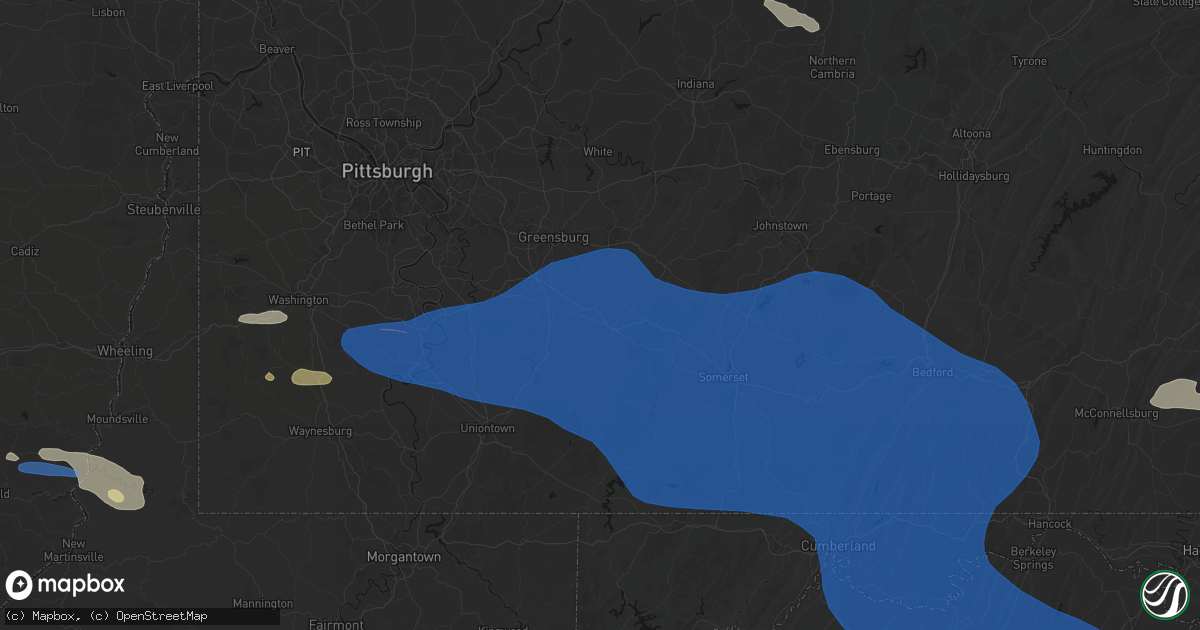 Hail map in Acme, PA on June 6, 2026