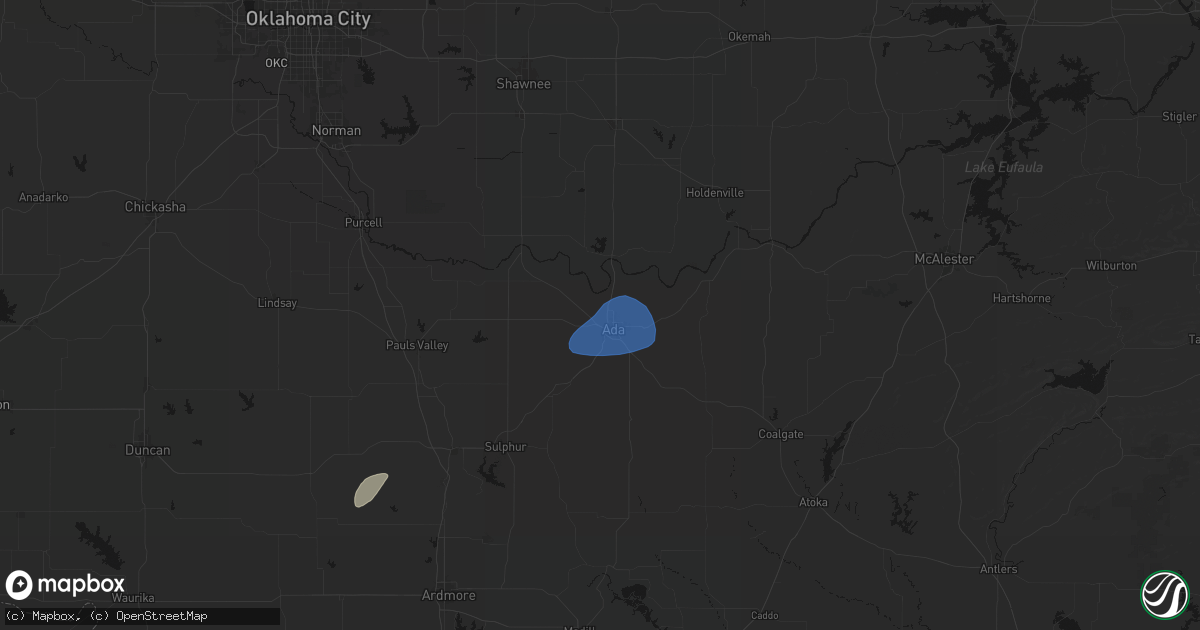 Hail map in Ada, OK on June 6, 2026