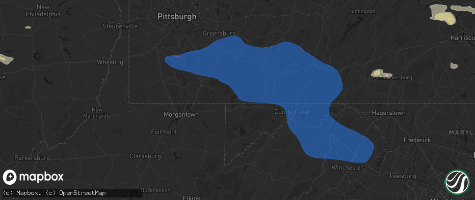 Hail map in Addison, PA on June 6, 2026