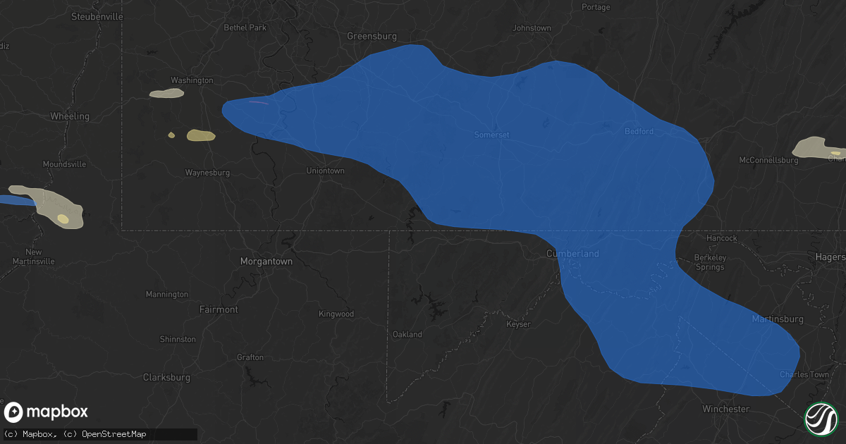Hail map in Addison, PA on June 6, 2026