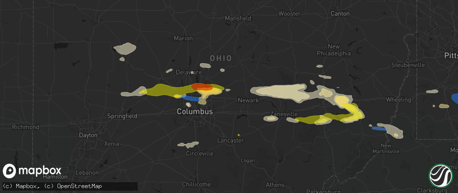 Hail map in Alexandria, OH on June 6, 2026
