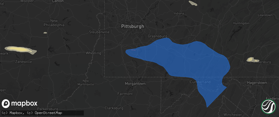 Hail map in Allison, PA on June 6, 2026