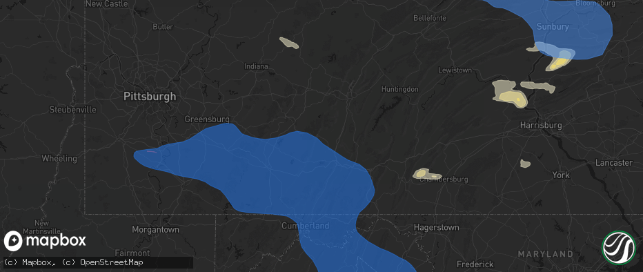 Hail map in Alum Bank, PA on June 6, 2026