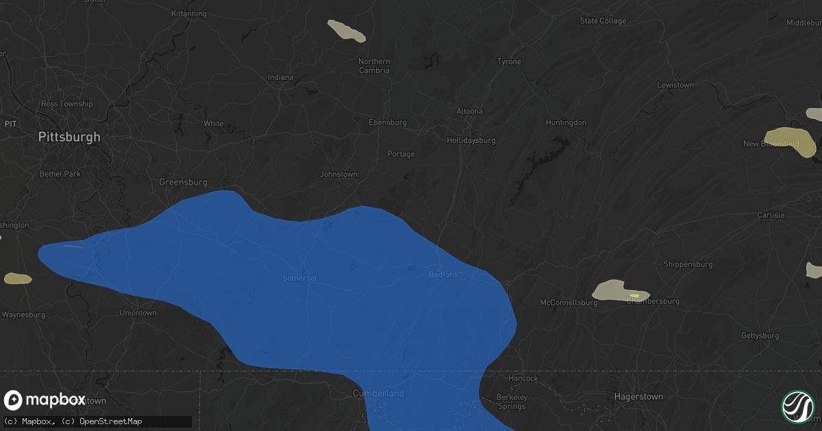 Hail map in Alum Bank, PA on June 6, 2026