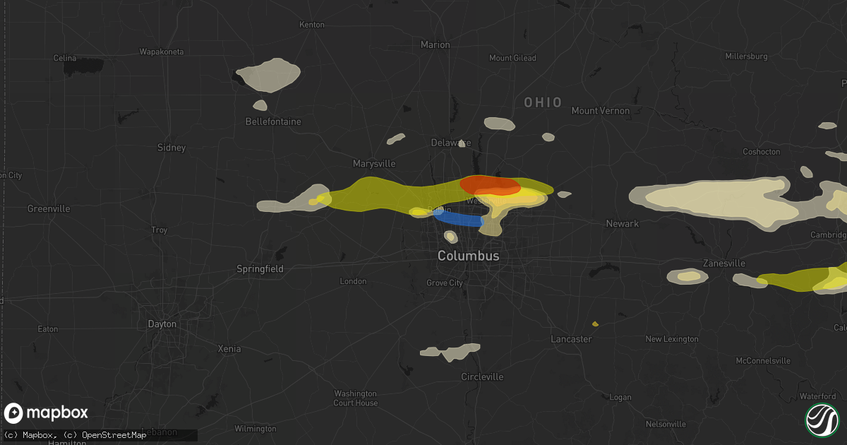 Hail map in Amlin, OH on June 6, 2026