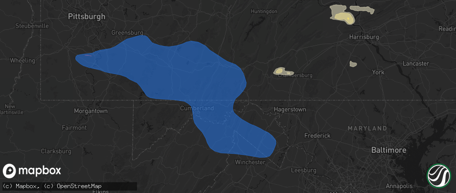 Hail map in Artemas, PA on June 6, 2026