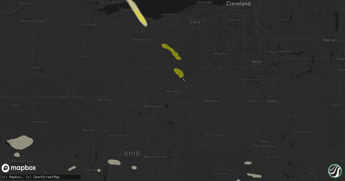 Hail map in Ashland, OH on June 6, 2026