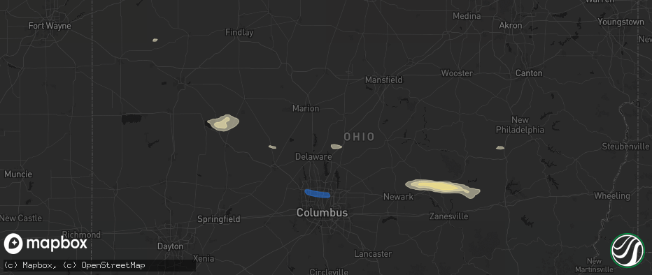 Hail map in Ashley, OH on June 6, 2026