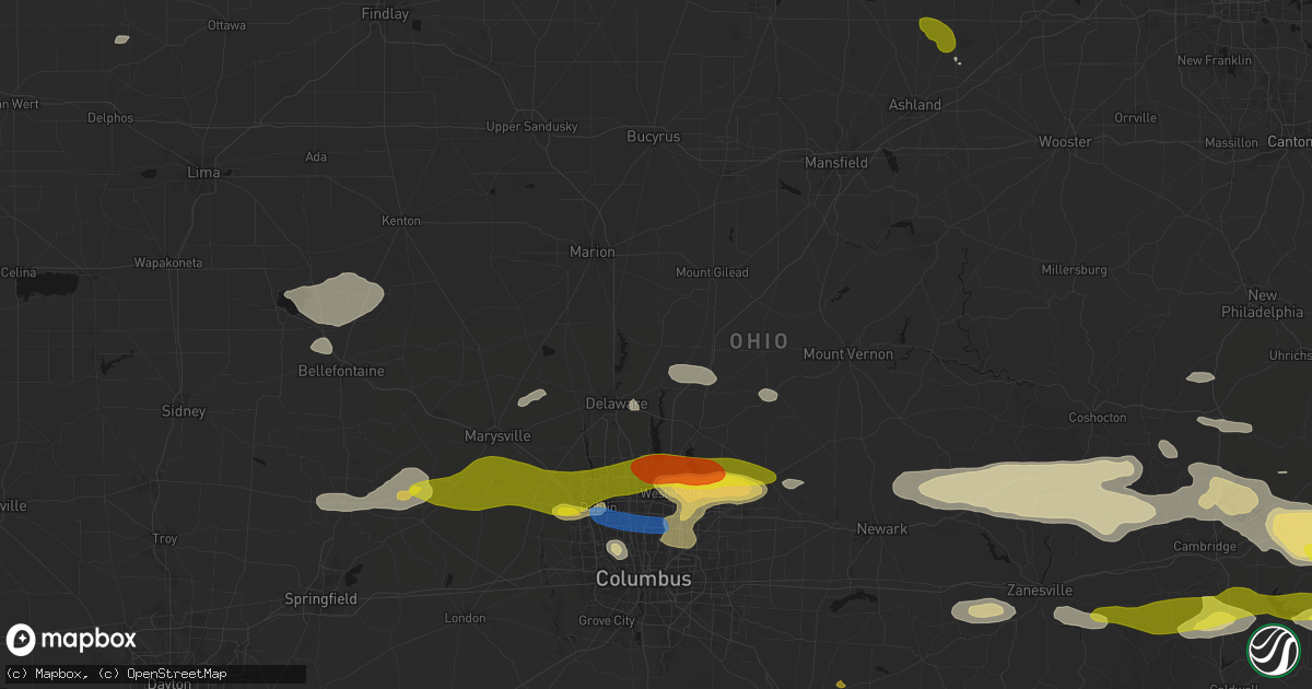 Hail map in Ashley, OH on June 6, 2026