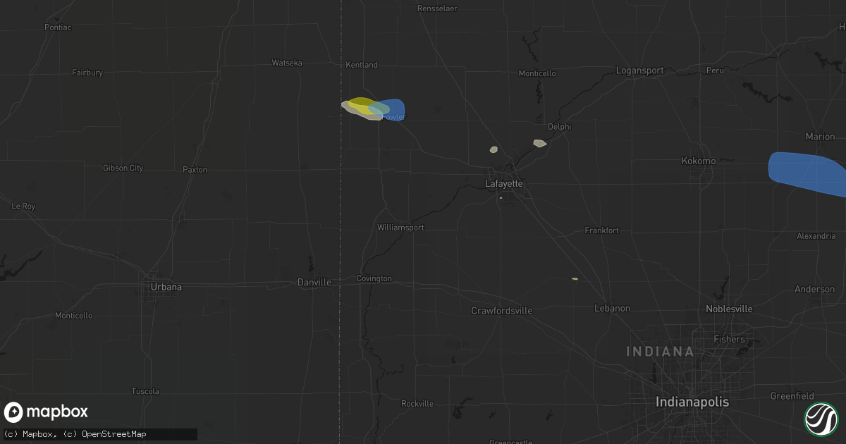 Hail map in Attica, IN on June 6, 2026