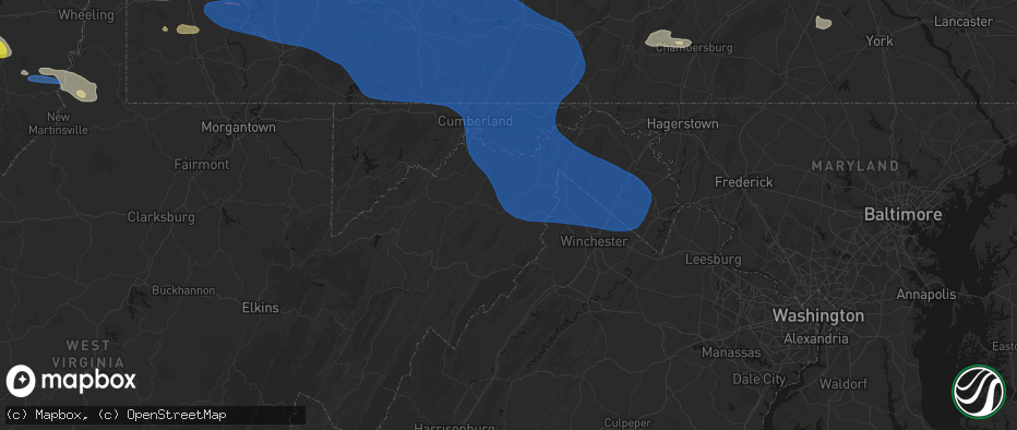 Hail map in Augusta, WV on June 6, 2026