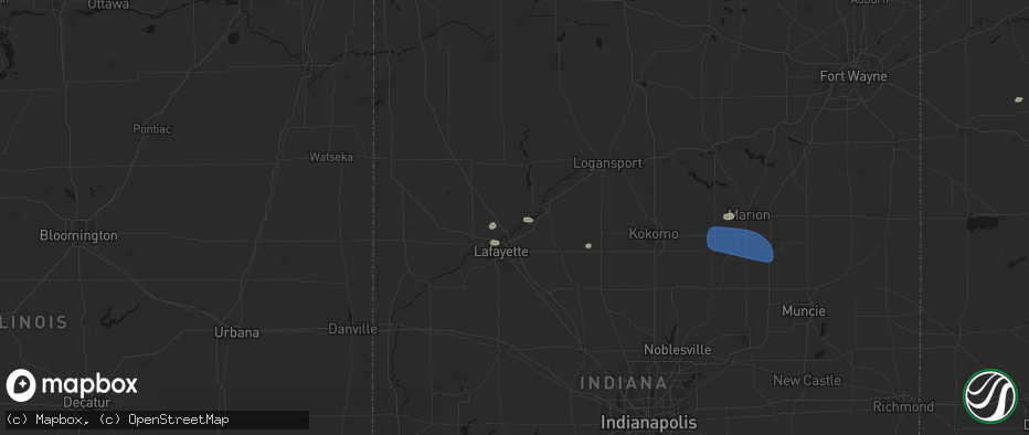 Hail map in Battle Ground, IN on June 6, 2026