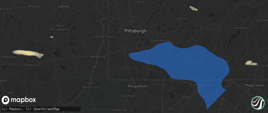 Hail map in Beallsville, PA on June 6, 2026