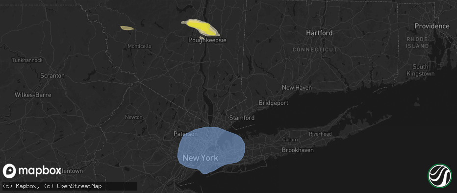 Hail map in Bedford Hills, NY on June 6, 2026