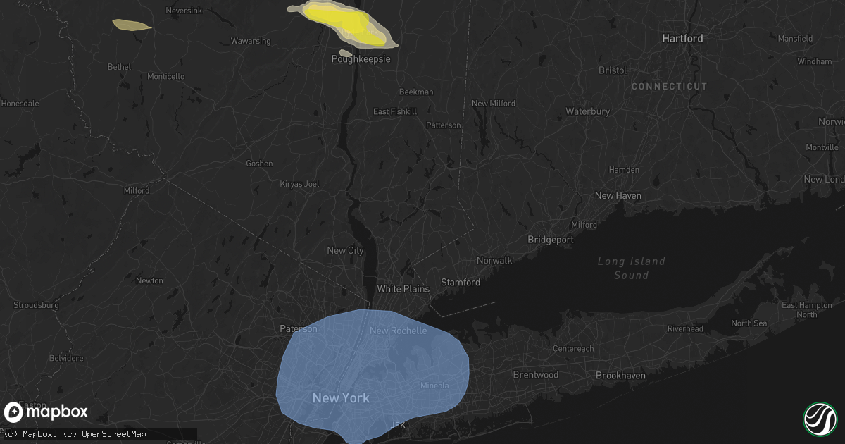Hail map in Bedford Hills, NY on June 6, 2026