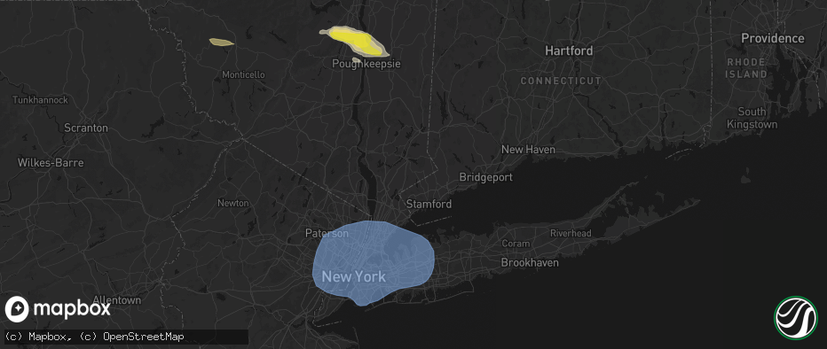 Hail map in Bedford, NY on June 6, 2026
