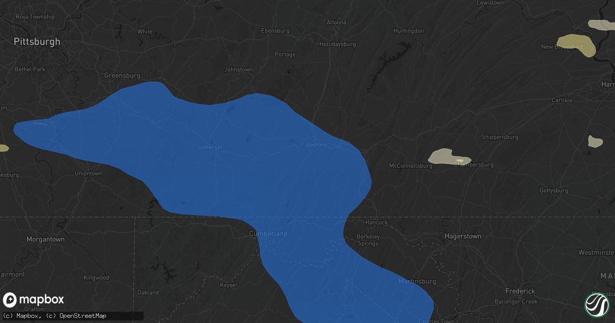 Hail map in Bedford, PA on June 6, 2026