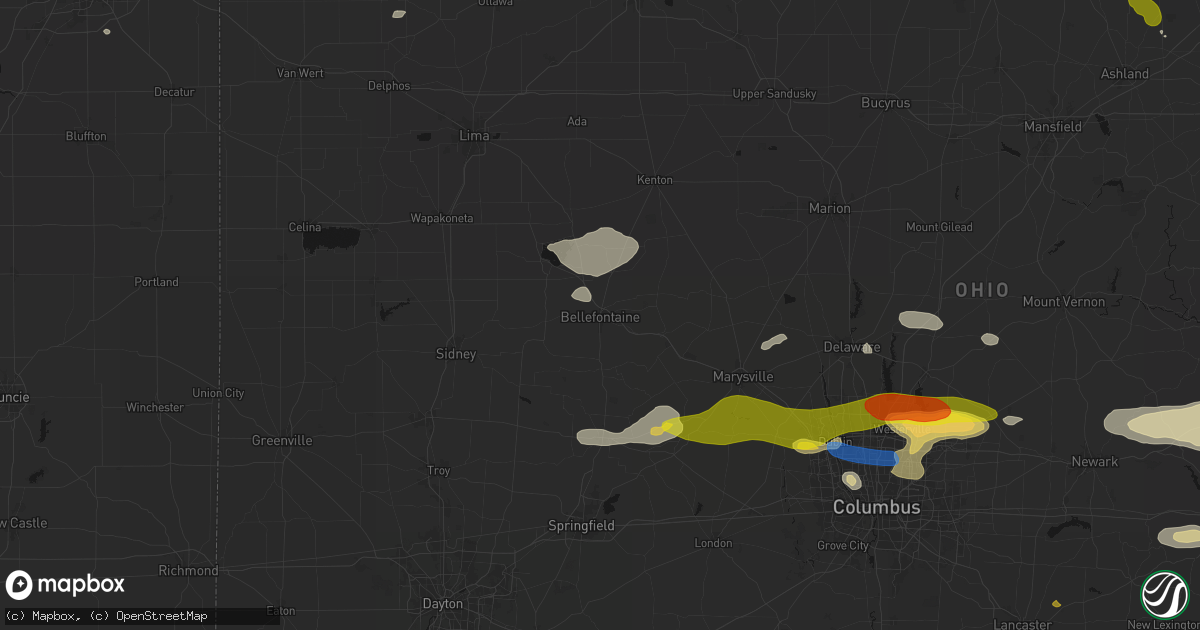Hail map in Bellefontaine, OH on June 6, 2026