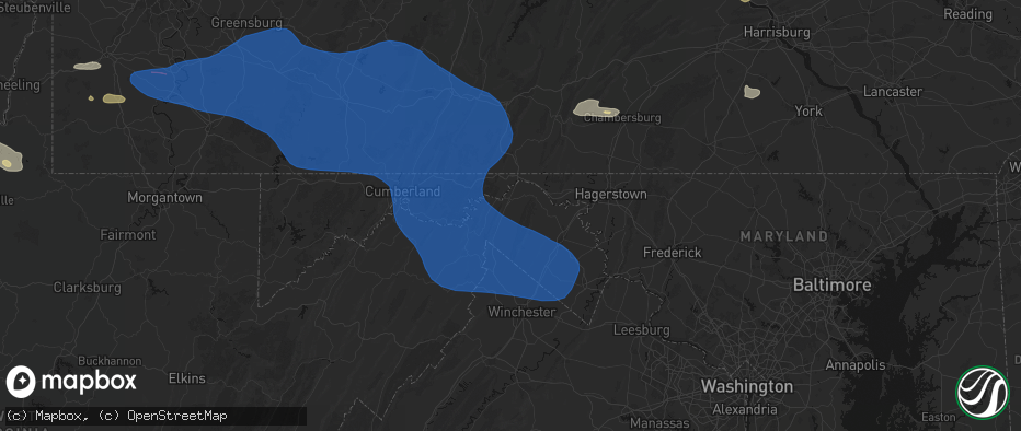 Hail map in Berkeley Springs, WV on June 6, 2026