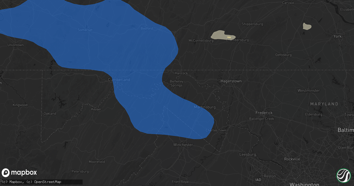Hail map in Berkeley Springs, WV on June 6, 2026