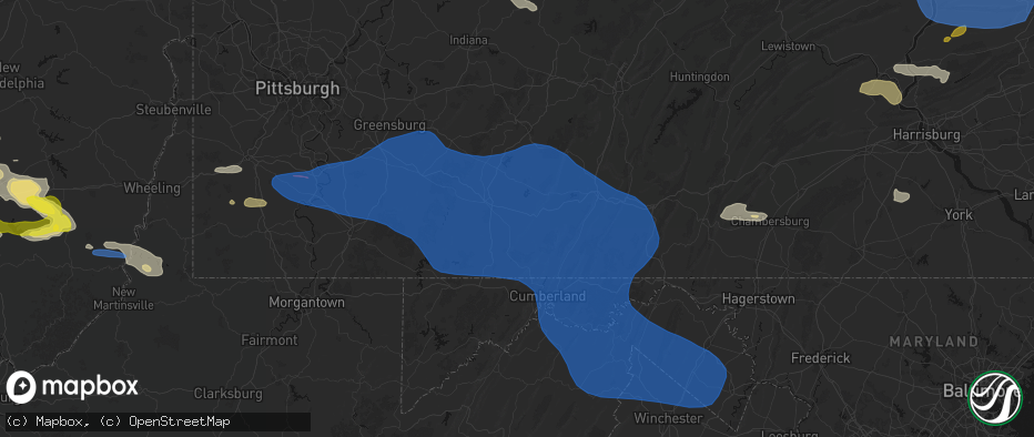 Hail map in Berlin, PA on June 6, 2026