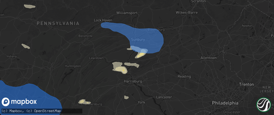 Hail map in Berrysburg, PA on June 6, 2026