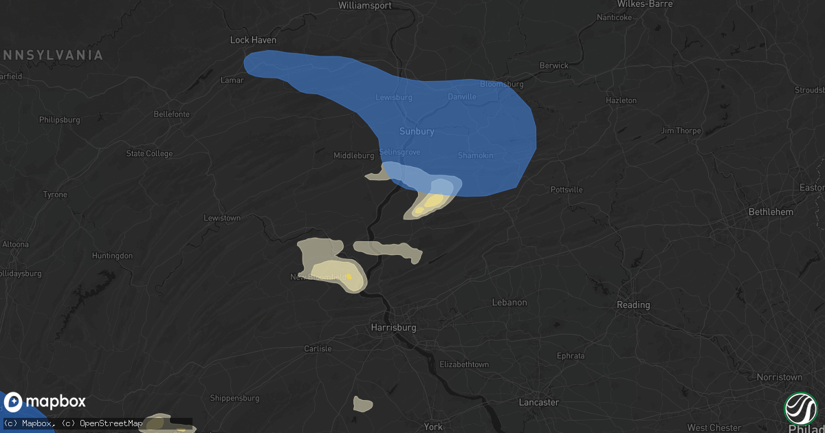 Hail map in Berrysburg, PA on June 6, 2026