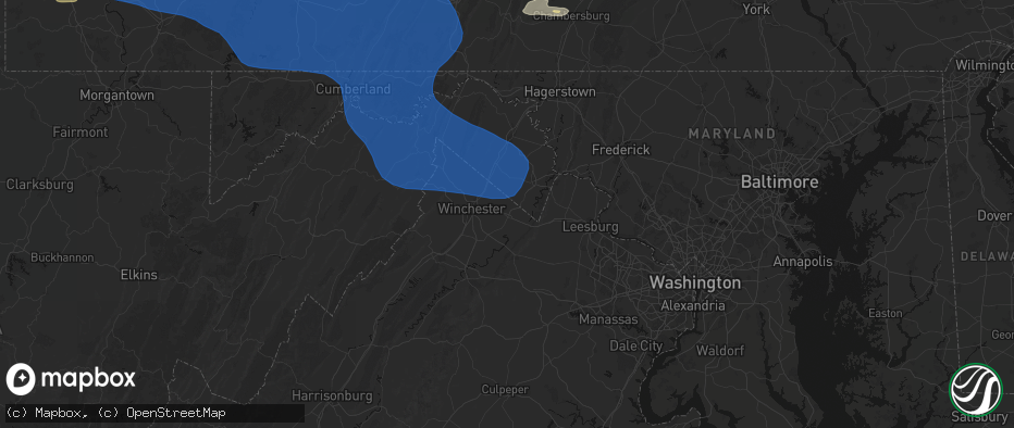 Hail map in Berryville, VA on June 6, 2026
