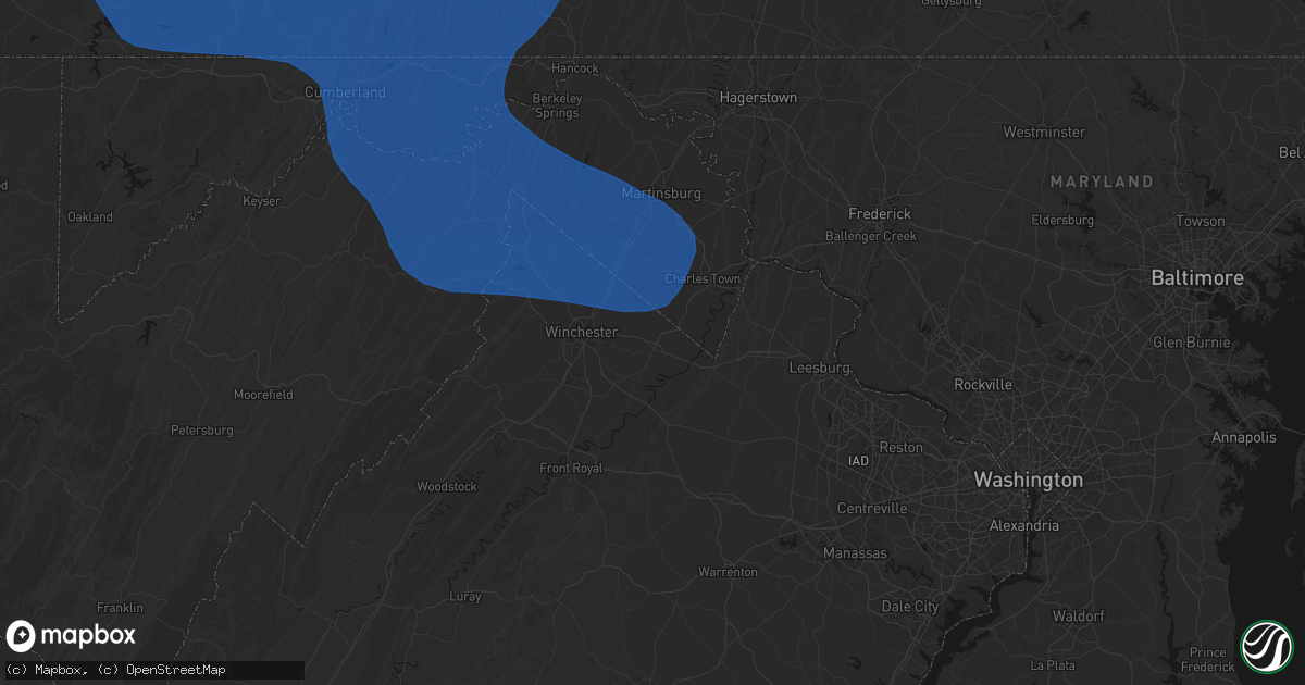 Hail map in Berryville, VA on June 6, 2026