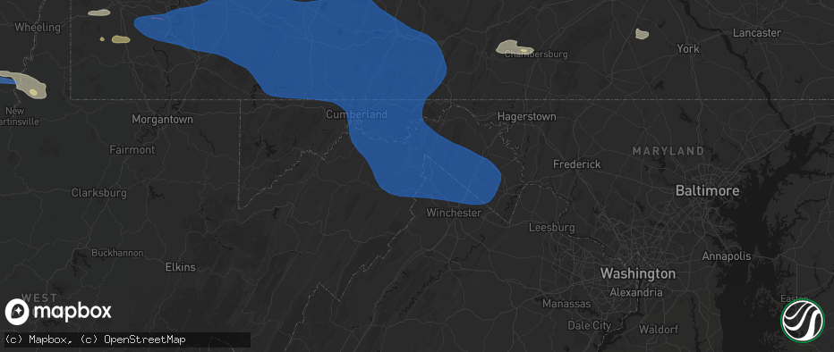 Hail map in Bloomery, WV on June 6, 2026