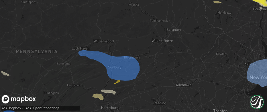 Hail map in Bloomsburg, PA on June 6, 2026