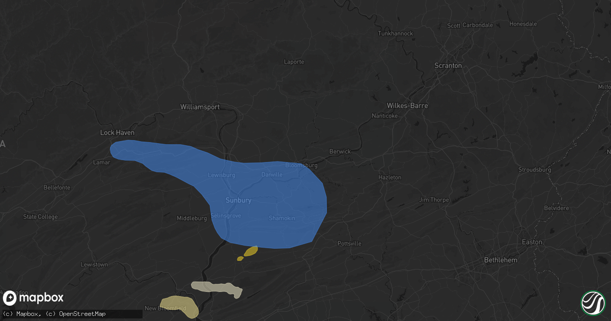 Hail map in Bloomsburg, PA on June 6, 2026