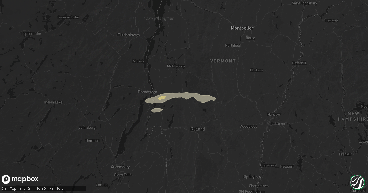 Hail map in Brandon, VT on June 6, 2026