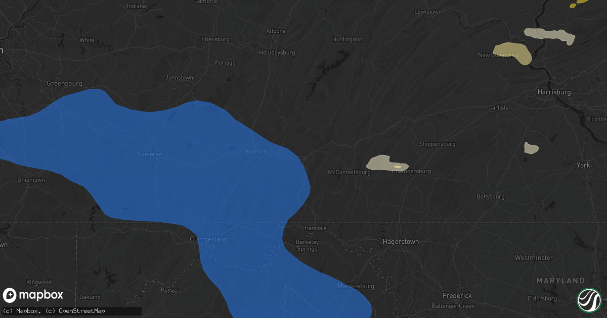 Hail map in Breezewood, PA on June 6, 2026