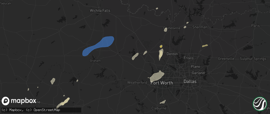 Hail map in Bridgeport, TX on June 6, 2026