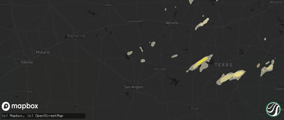 Hail map in Bronte, TX on June 6, 2026