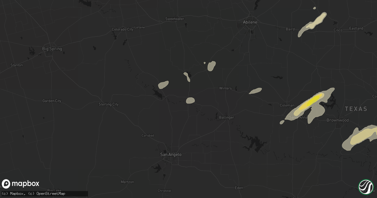 Hail map in Bronte, TX on June 6, 2026