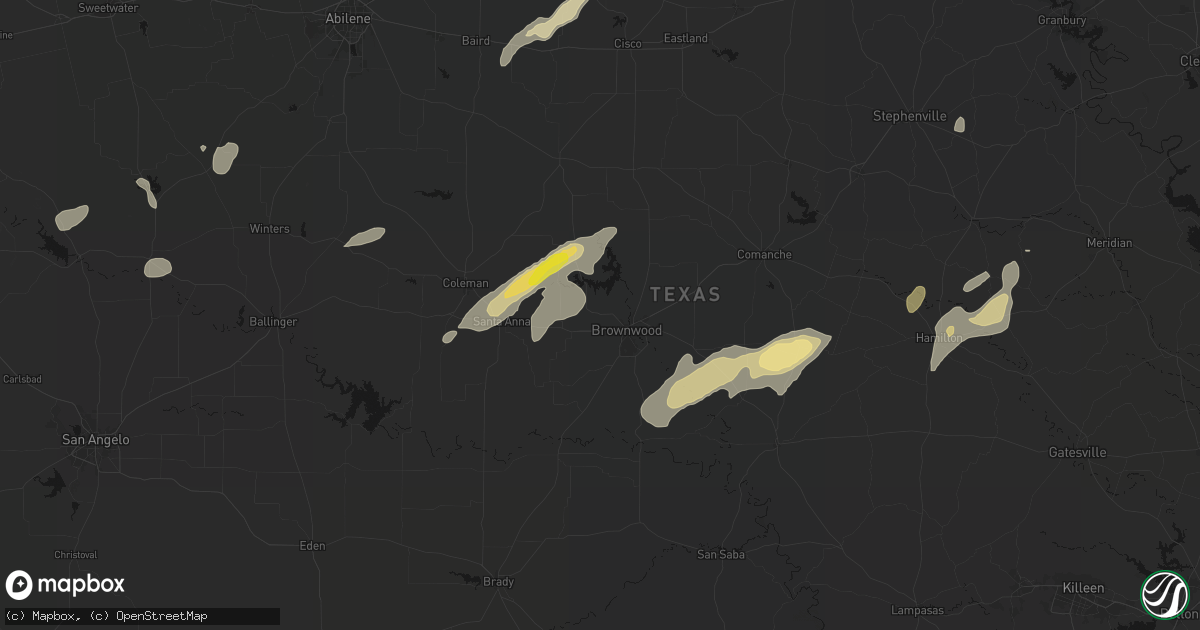 Hail map in Brownwood, TX on June 6, 2026