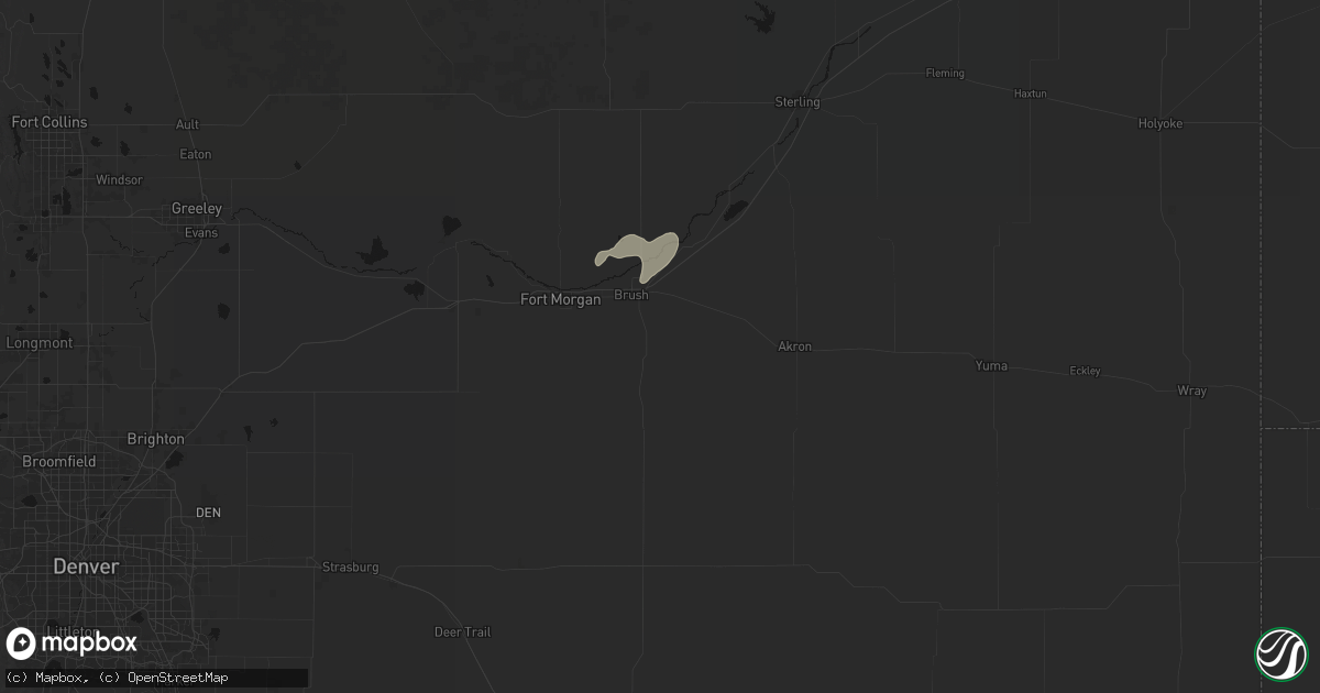 Hail map in Brush, CO on June 6, 2026