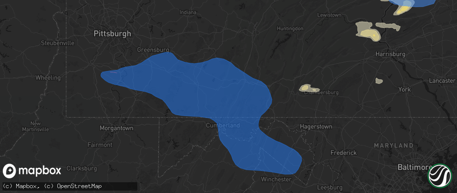 Hail map in Buffalo Mills, PA on June 6, 2026