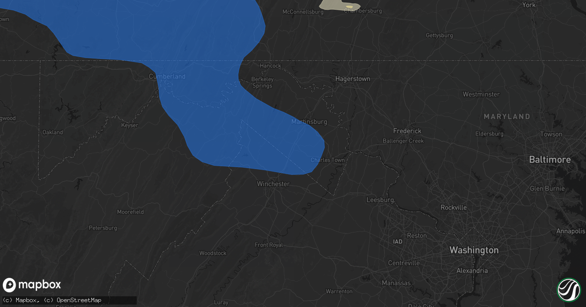 Hail map in Bunker Hill, WV on June 6, 2026