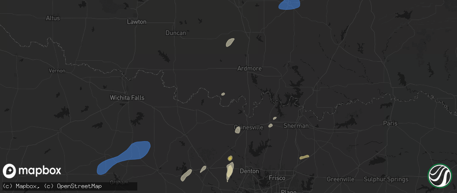 Hail map in Burneyville, OK on June 6, 2026