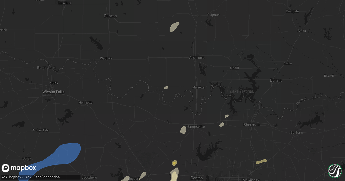 Hail map in Burneyville, OK on June 6, 2026