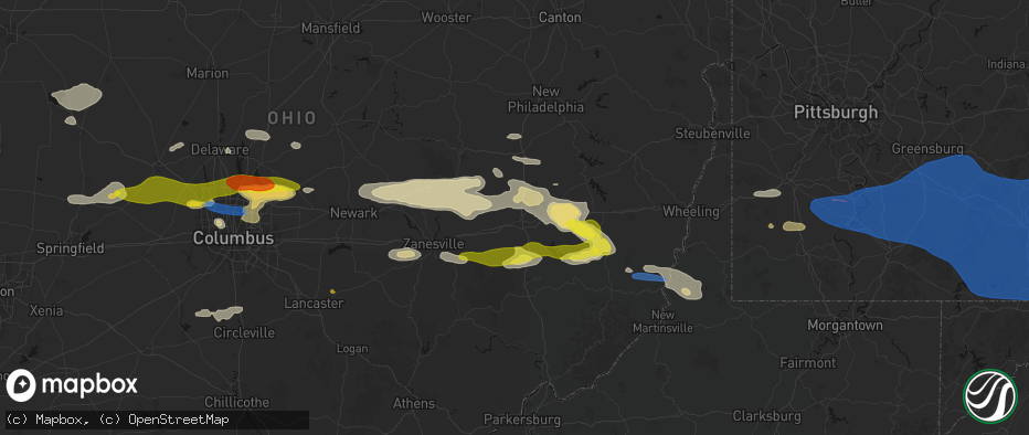 Hail map in Cambridge, OH on June 6, 2026