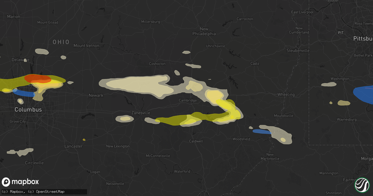 Hail map in Cambridge, OH on June 6, 2026