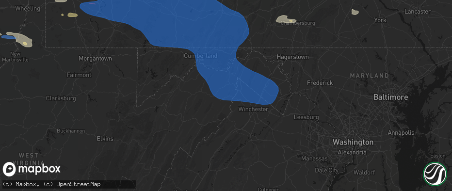 Hail map in Capon Bridge, WV on June 6, 2026