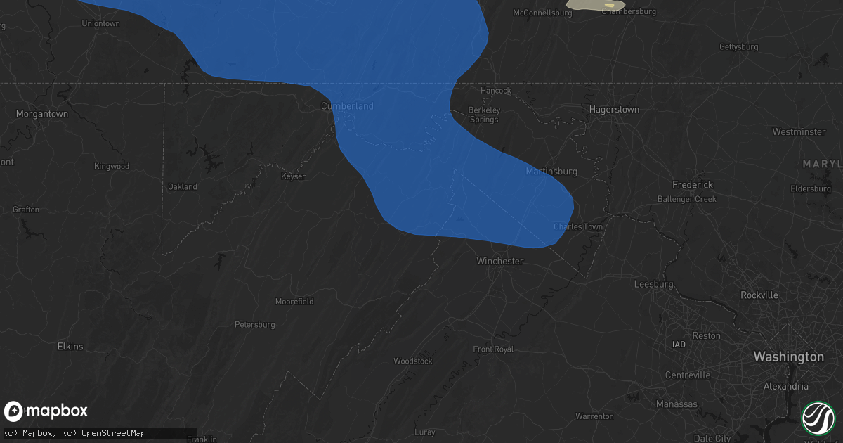 Hail map in Capon Bridge, WV on June 6, 2026