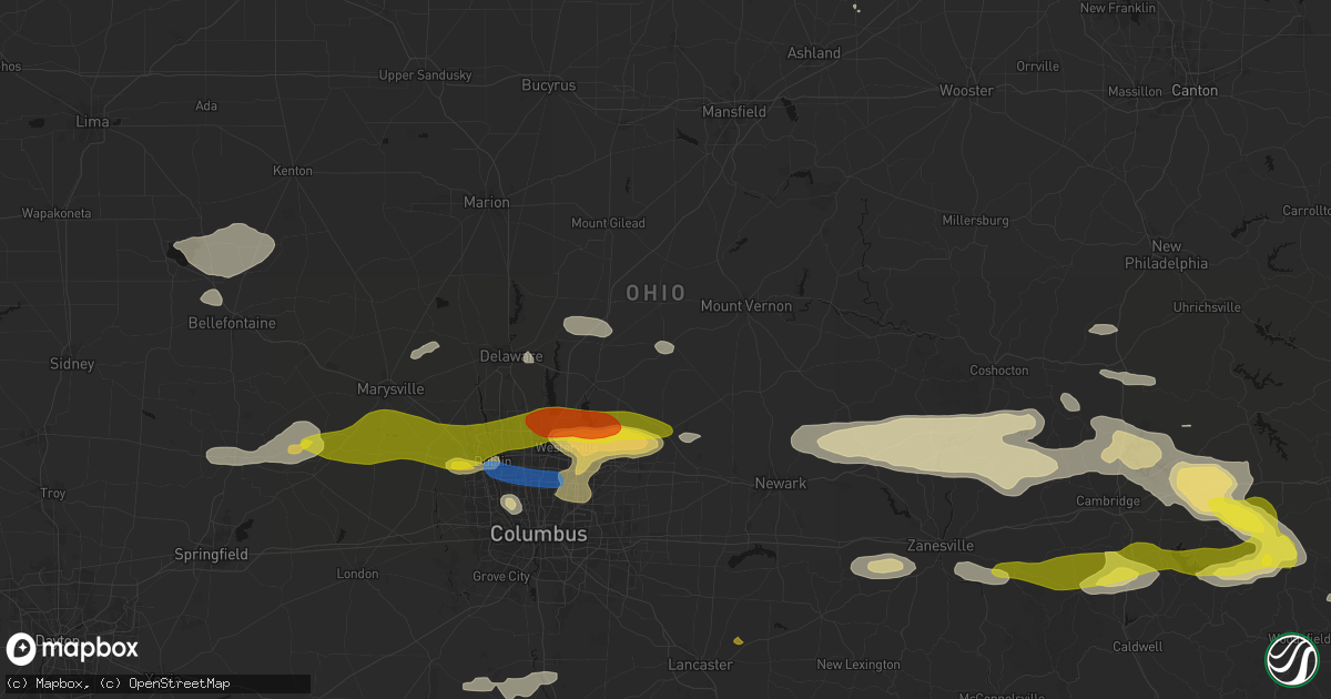 Hail map in Centerburg, OH on June 6, 2026