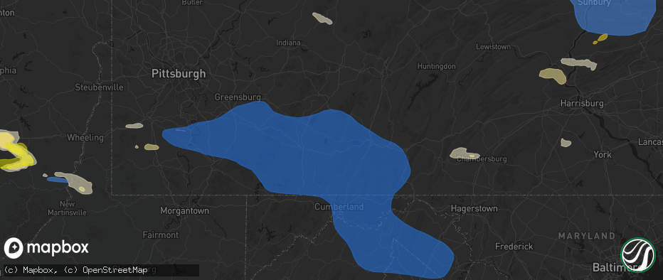 Hail map in Central City, PA on June 6, 2026