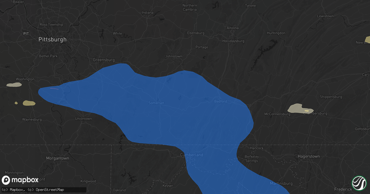Hail map in Central City, PA on June 6, 2026